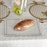 Glass Challah Board with Chain Design Embroidered Leatherette