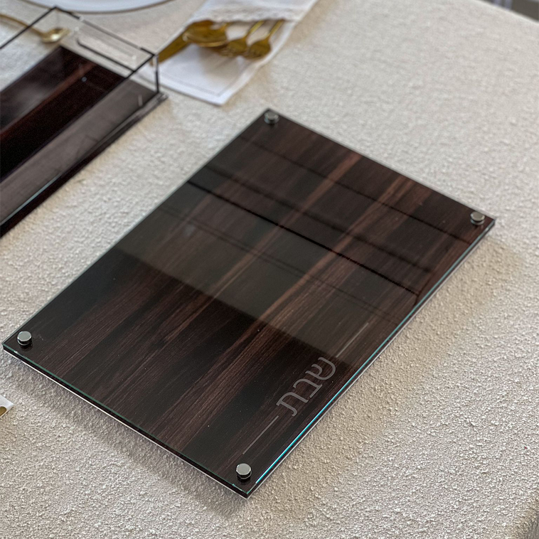 Lucite & Glass Wood Look Challah Board - LEHADAR