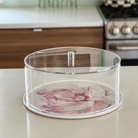 Lucite & Leatherette Flower Cake Dome - LEHADAR