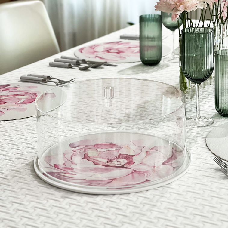 Lucite & Leatherette Flower Cake Dome - LEHADAR