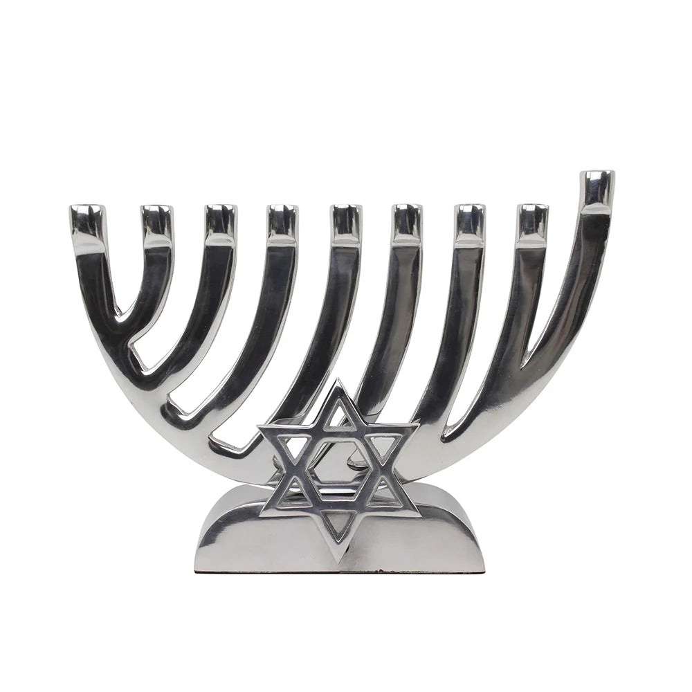 Metal Candle Menorah Polished with Star of David