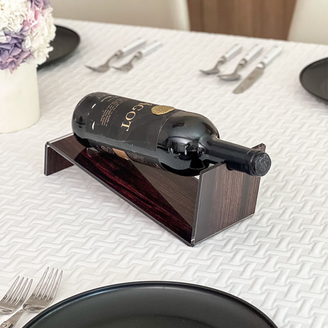 Lucite Wood Look Wine Stand - LEHADAR