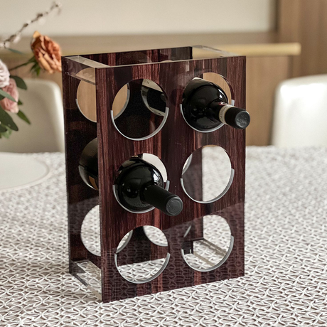 Lucite Wood Look Wine Holder - LEHADAR