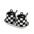 Chic Checkered Porcelain Coffee & Sugar Jars - LEHADAR