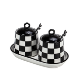 Chic Checkered Porcelain Coffee & Sugar Jars - LEHADAR