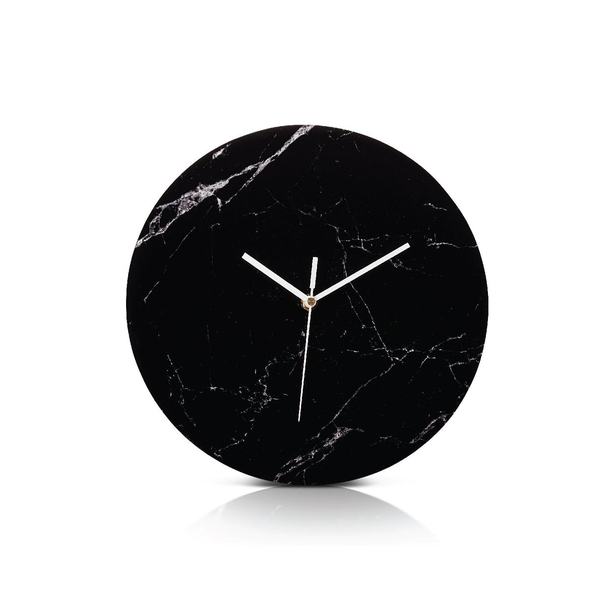 Black Marble Lucite Minimalistic Clock with White Handles