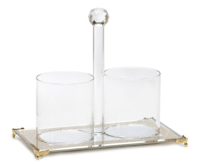 Crystal Cup and Cutlery Holder on Gold Legs - LEHADAR
