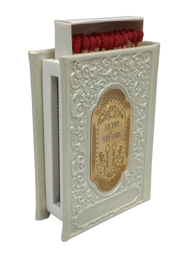 Leather Matchbox Holder With Gold Plaque-Off White - LEHADAR