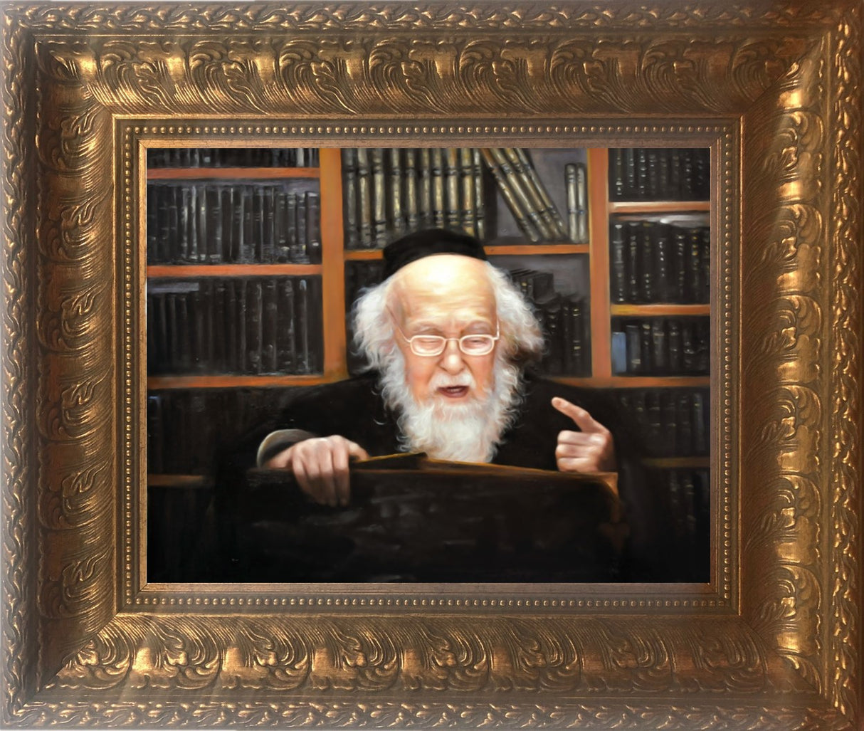 Rabbi Elyashiv in a Shiur-Painting in Gold Frame Size 11x14"