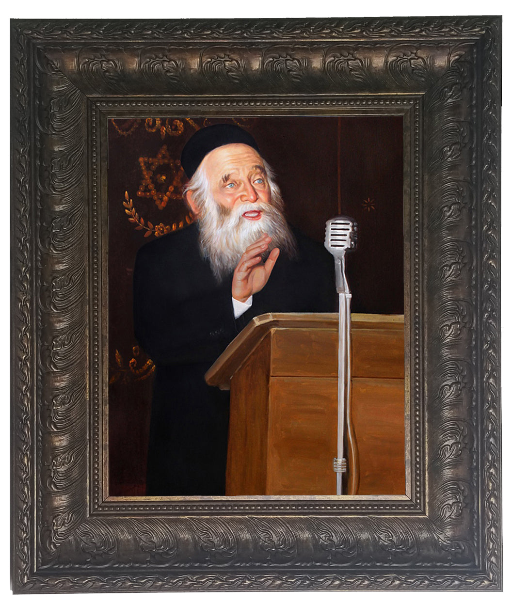 Rav Aharon Kotler framed picture-Painting in Brown Frame Size 11x14"