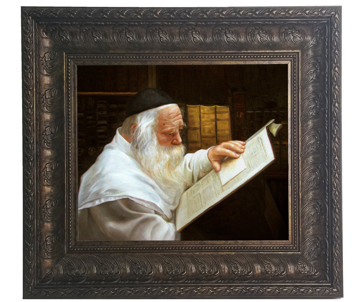 R' Chaim Kanievsky framed picture painting in brown frame Size 11x14"