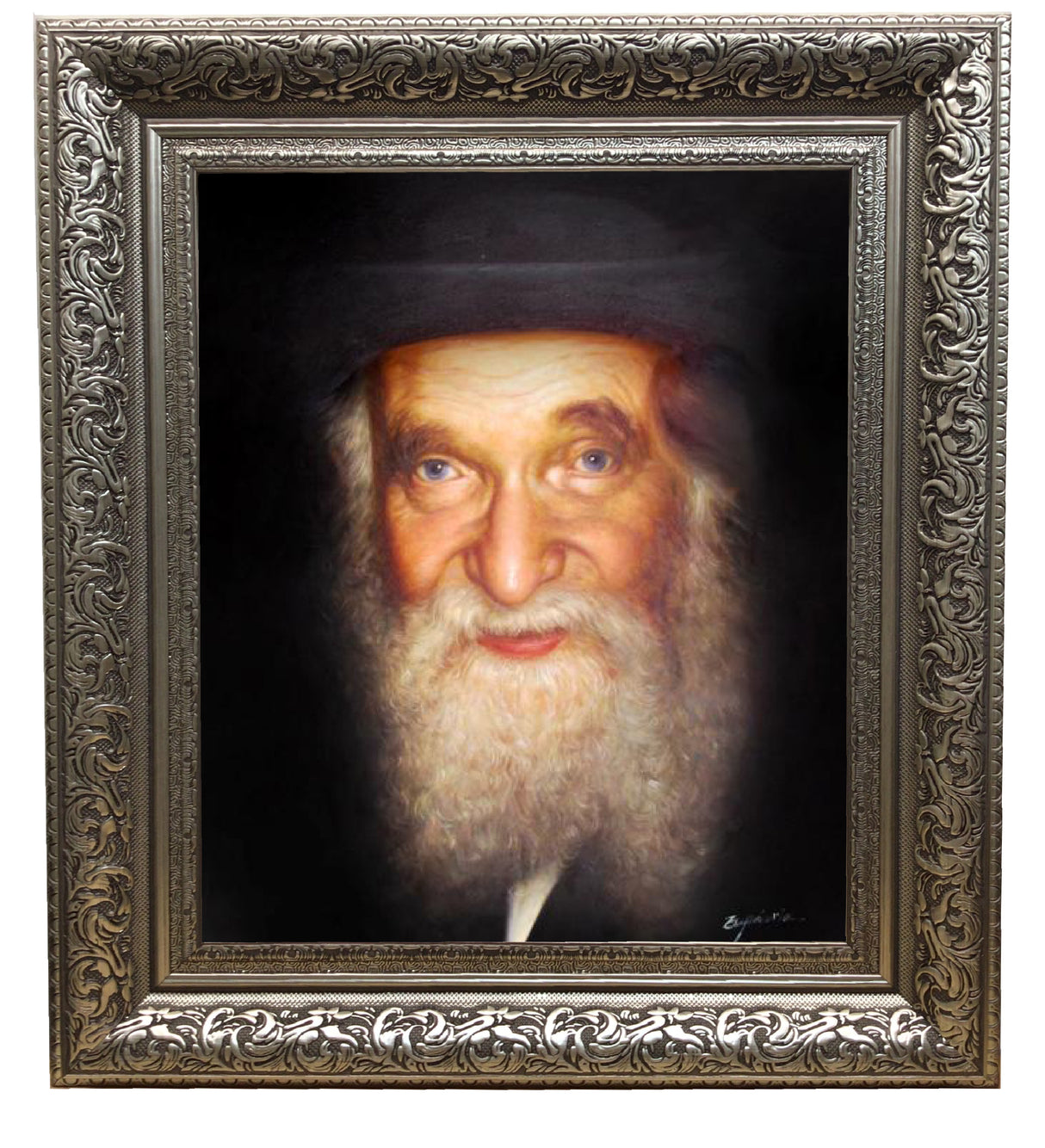 Rav Aharon Kotler Framed picture-Painting in Silver Frame, Size 11x14"