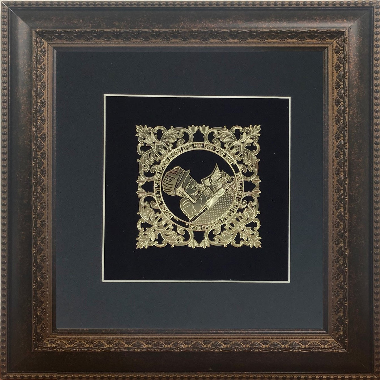 V'Harev Na Gold Art #115 Frame #34 Size 16x16, Black Background - LEHADAR