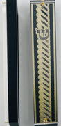Gold Plated Mezuzah Case w/ Black Border- 15 cm scroll Design #3 - LEHADAR