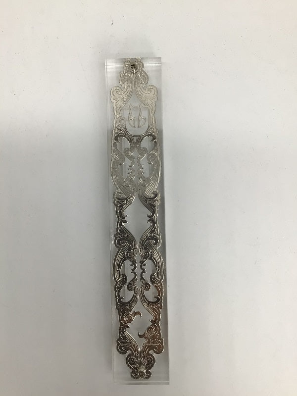 Silver Plated Mezuzah Case- 15 cm scroll Design #4 - LEHADAR