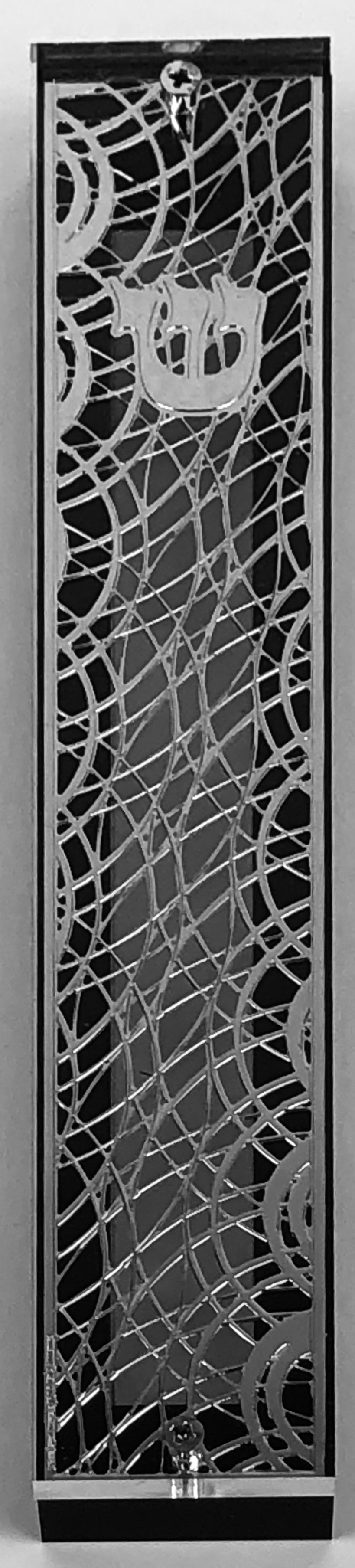 Silver Plated Mezuzah Case w/ Black Border- 15 cm scroll Design #8 - LEHADAR