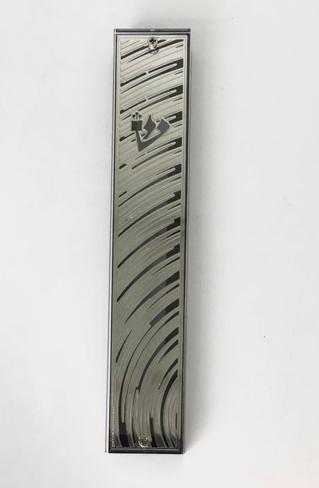 Silver Plated Mezuzah Holder w/ Black Border- 15 cm scroll Design #12 - LEHADAR