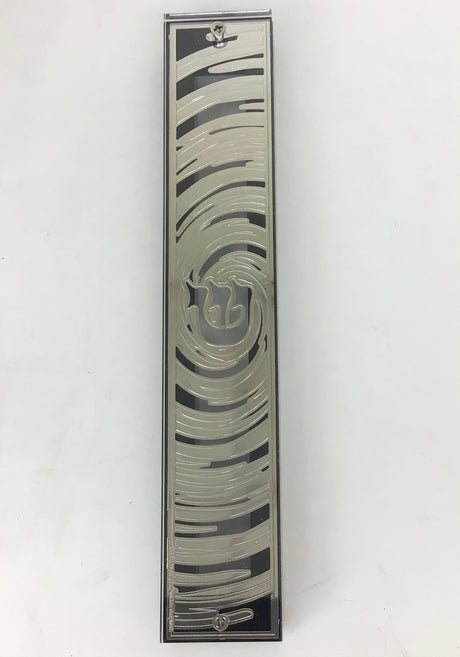 Silver Plated Mezuzah Holder with Black Border- 15 Cm scroll Design #13 - LEHADAR