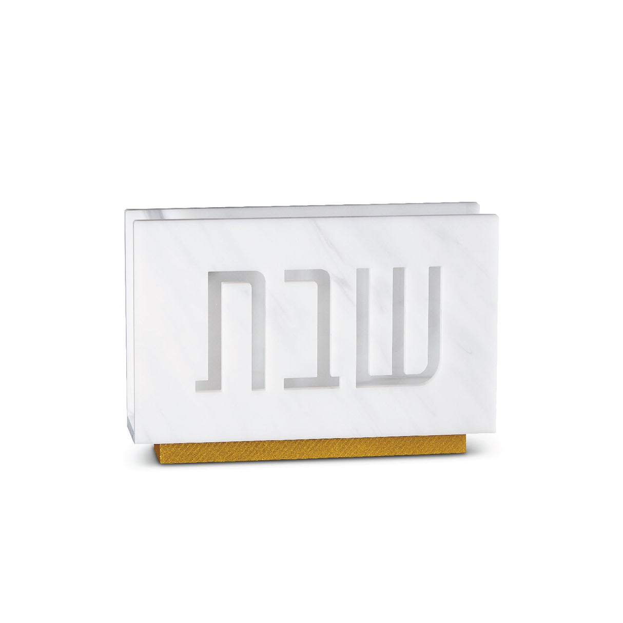 Shabbos Laser Cut Napkin Holder- White Marble Lucite