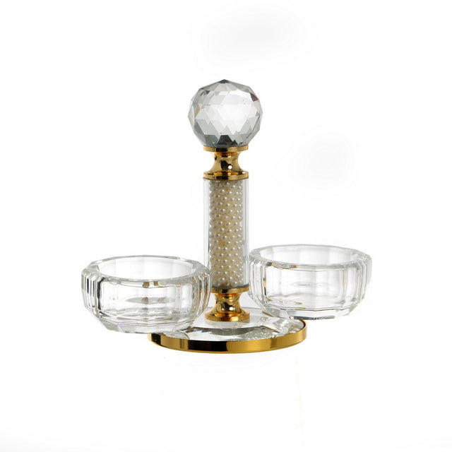 Crystal Salt Holder with Coaster Pearl & Gold Metal - LEHADAR