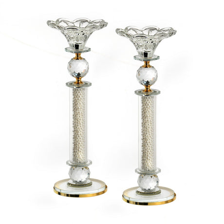 Crystal Candlesticks with Pearls & Gold Metal - LEHADAR
