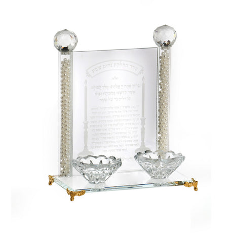 Crystal Candlesticks on Mirror Tray with Gold Legs - LEHADAR