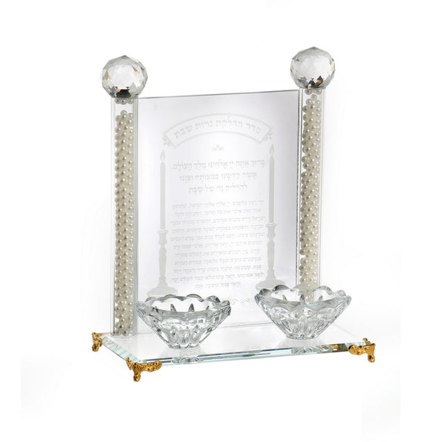 Crystal Candlesticks on Mirror Tray with Gold Legs - LEHADAR