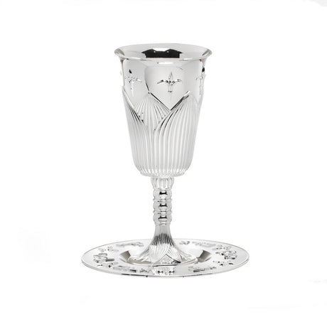 Light Kiddush Cup & Tray - Silver Plated Lily Design - LEHADAR