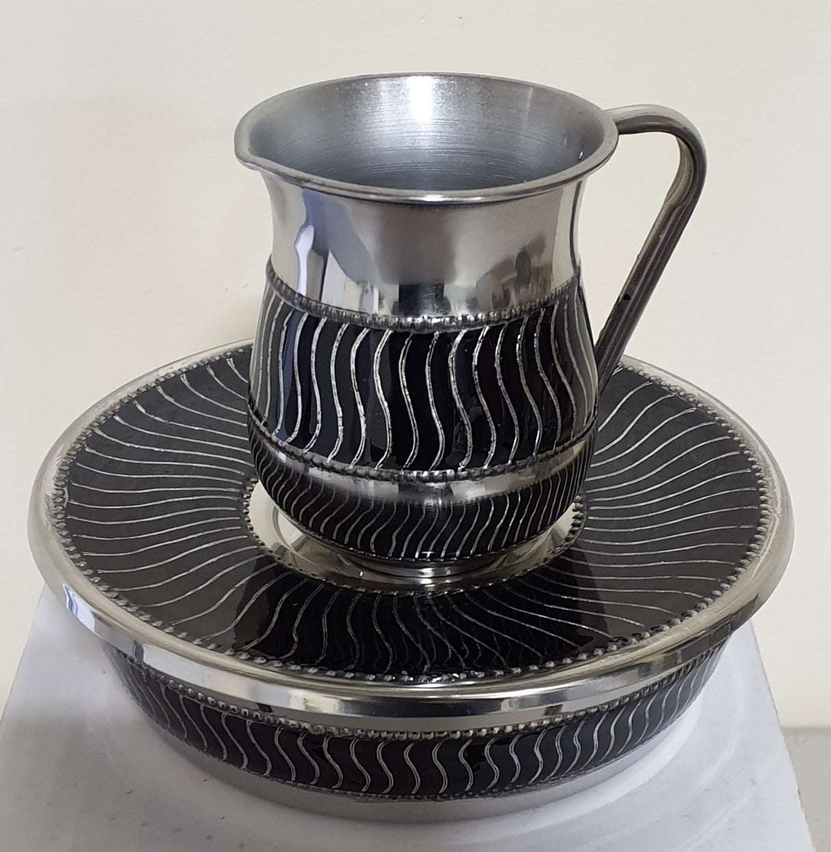 Mayim Achronim Black Enamel with Silver Waves Stainless Steel - LEHADAR