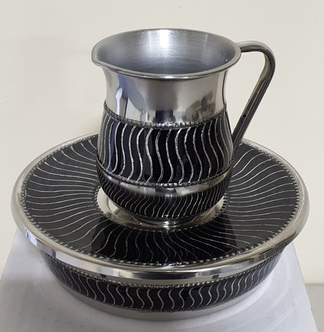 Mayim Achronim Black Enamel with Silver Waves Stainless Steel - LEHADAR