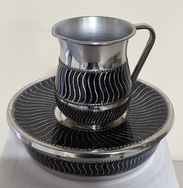 Mayim Achronim Black Enamel with Silver Waves Stainless Steel - LEHADAR