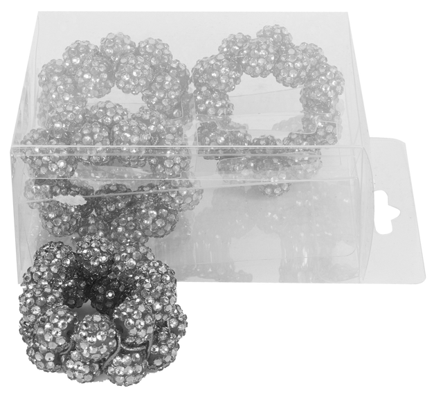 Silver Diamonds'n'studs Napkin Ring set of 4/pvc box, - LEHADAR