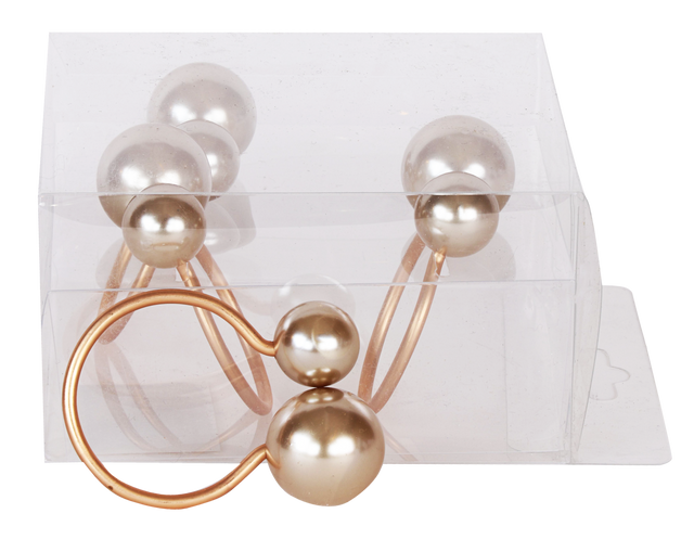 Gold & Peach Pearls Napkin Ring set of 4/pvc box, - LEHADAR