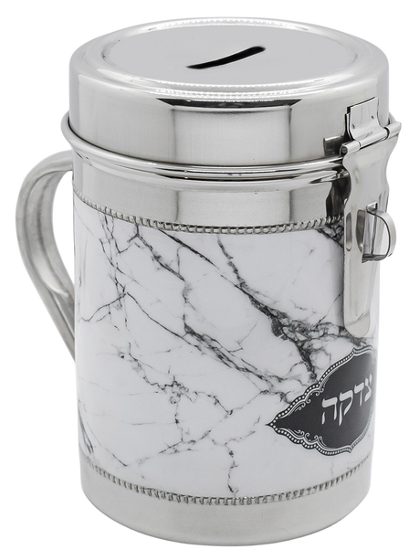 Silver Tzedakah Box with grey Marble Design - LEHADAR