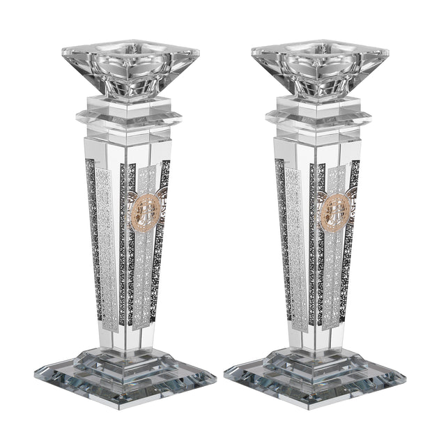 Set of Crystal Candlesticks with Plate on 4 Sides 8.5" - LEHADAR