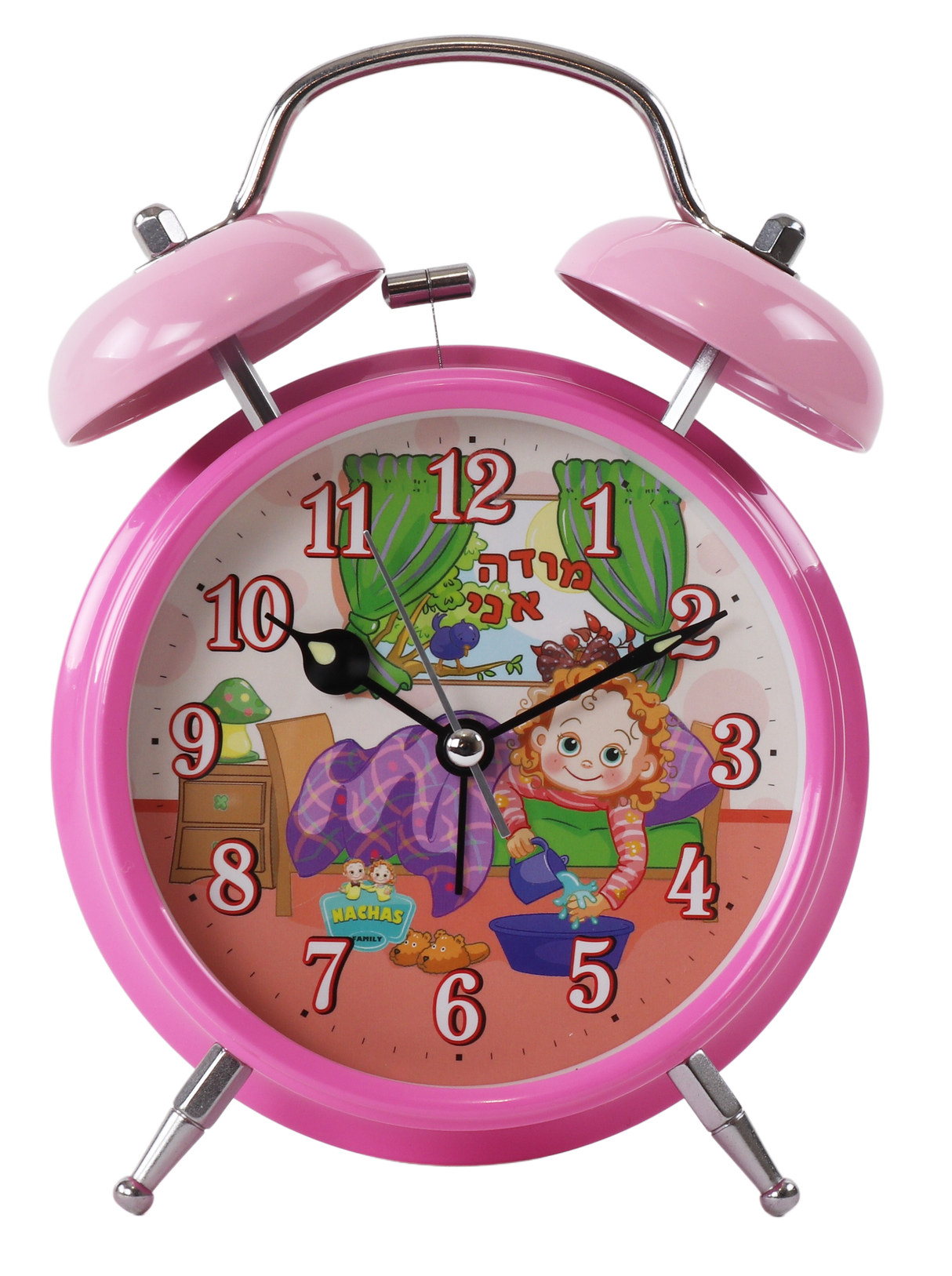 Modeh Ani Singing Alarm Clock Bell - Girl Pink 4.5x4.5 x 13/4"