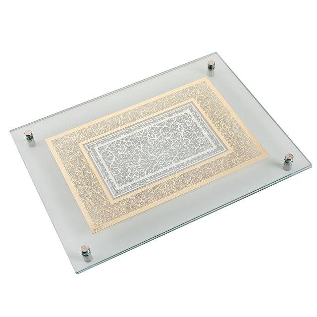Challah Board with Gold and Silver Metal Plates 11x15" - LEHADAR