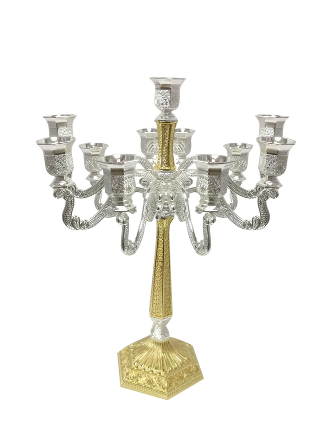 Silver & Gold Filigree Candelabra 11 Light 16" - LEHADAR