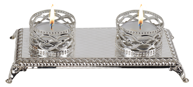 Silver Plated Double Tealight Candle Holder - Traditional Design - LEHADAR