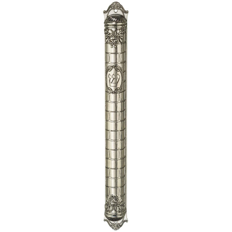 Metal Mezuzah Cover with Kotel Ornaments