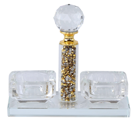 Crystal Salt Holder with Gold Filling - LEHADAR