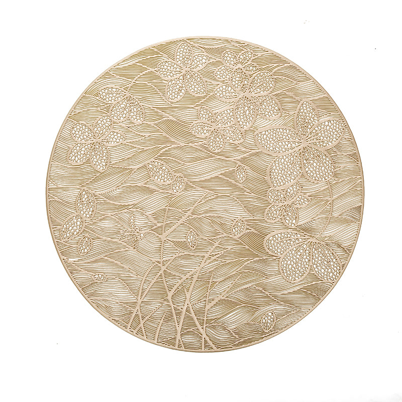 Gold Modern Floral Leather Look Laser cut Placemat 15" (12 pcs) - LEHADAR