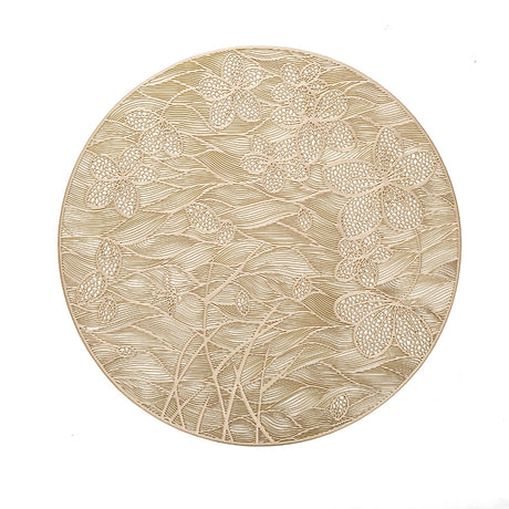 Gold Modern Floral Leather Look Laser cut Placemat 15" (12 pcs) - LEHADAR