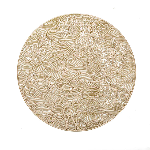 Gold Modern Floral Leather Look Laser cut Placemat 15" (12 pcs) - LEHADAR