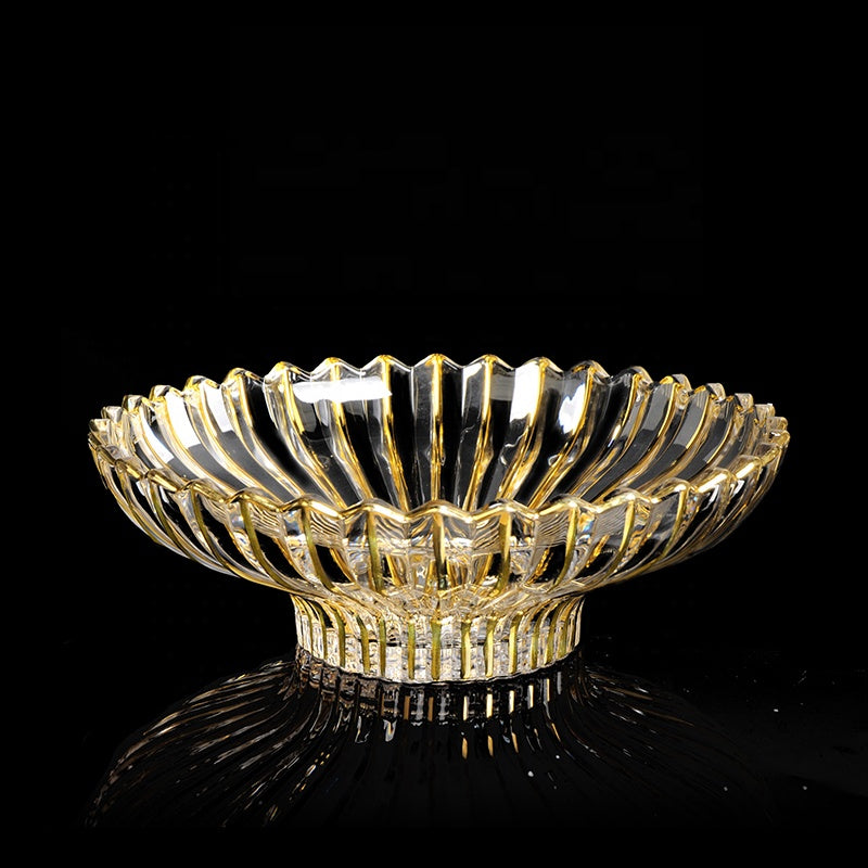 Crystal Bowl with Striped Gold Design 12"