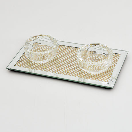 Crystal Candle Holder for 2 With Golden Design 3.5"x6.75" - LEHADAR