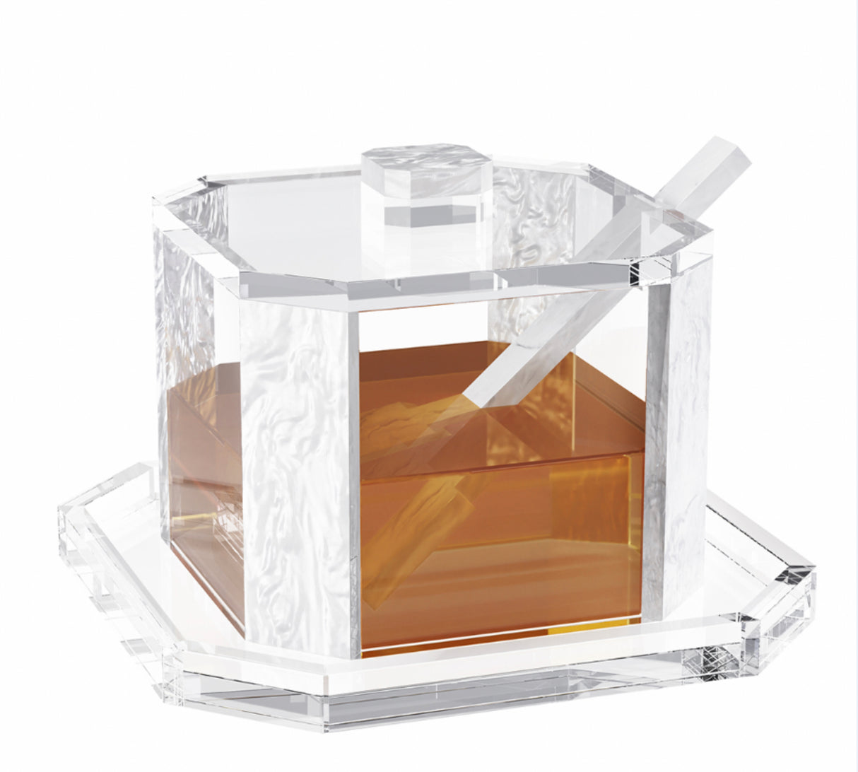 Hectegon Pearly white honey dish and tray with spoon - LEHADAR