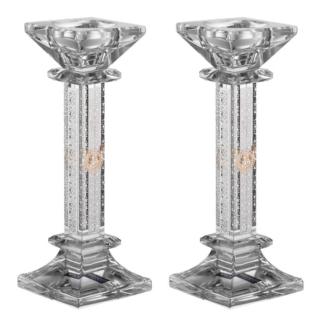 Set of Crystal Candlesticks with Plate on 4 Sides