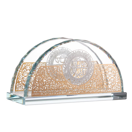 Crystal Napkin Holder with Gold Plate 5.5" - LEHADAR