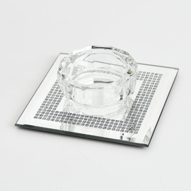 Crystal Candle Holder With Silver Glitter Print 3.5" - LEHADAR